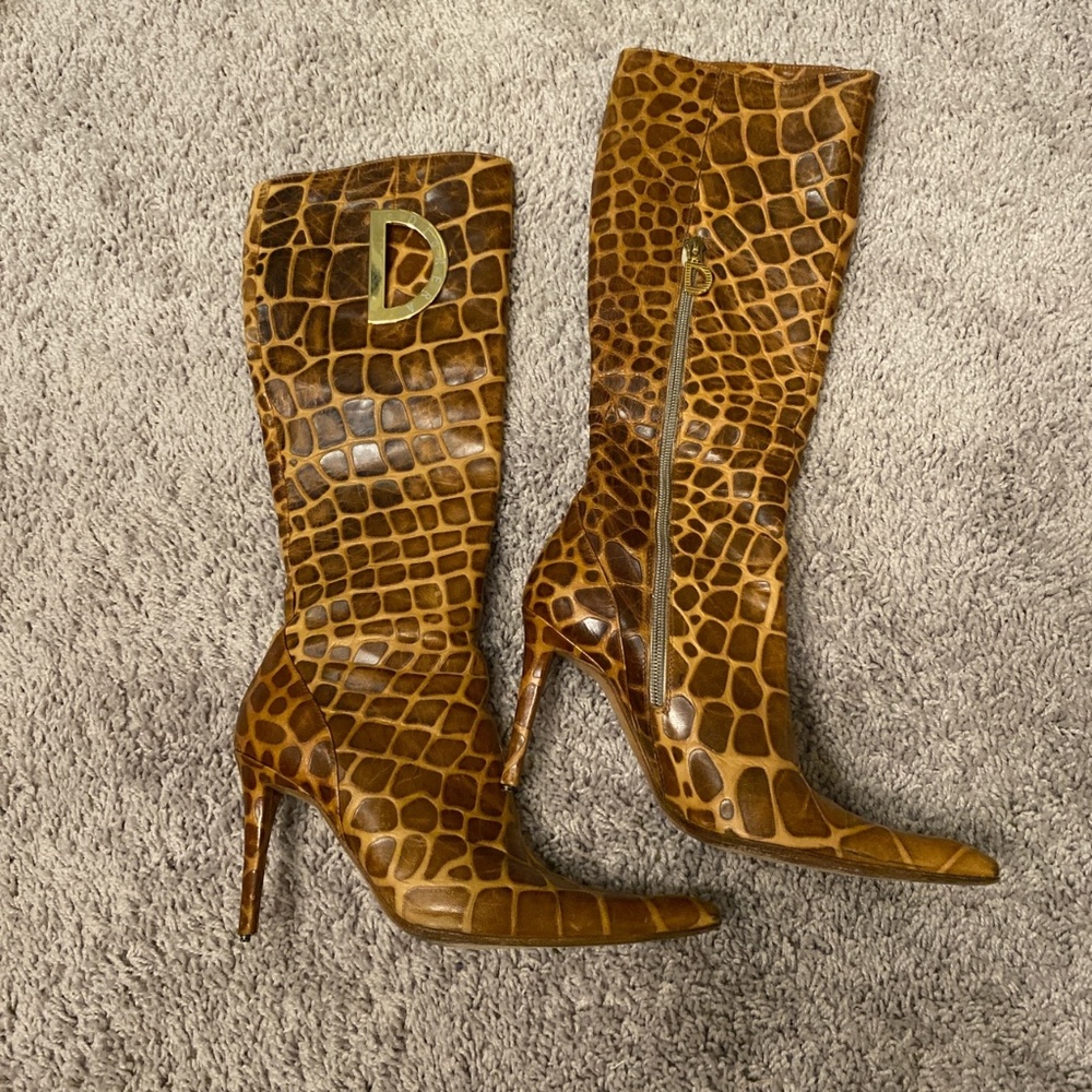 Giraffe print knee high boots